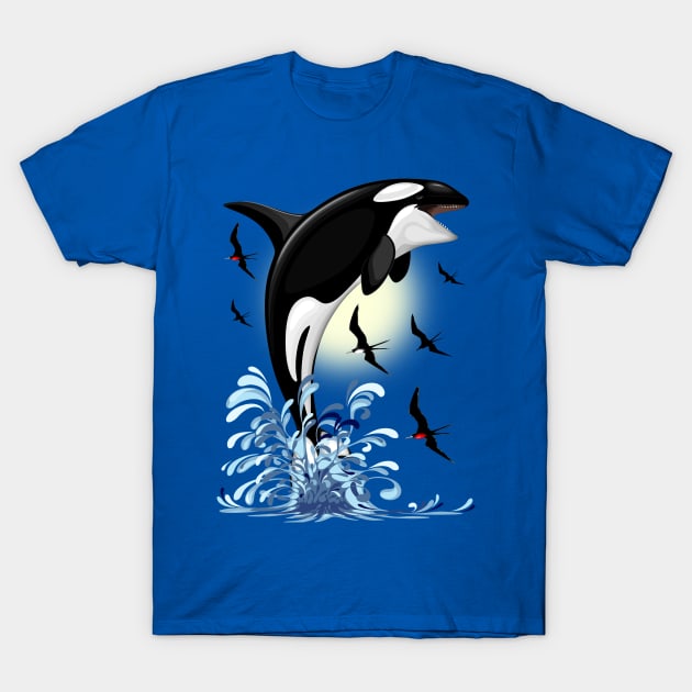 Orca Killer Whale jumping out of Ocean T-Shirt by BluedarkArt